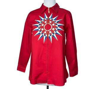 Bob Mackie Wearable Art Celestial Sun Zip Embroidered Top Size Small